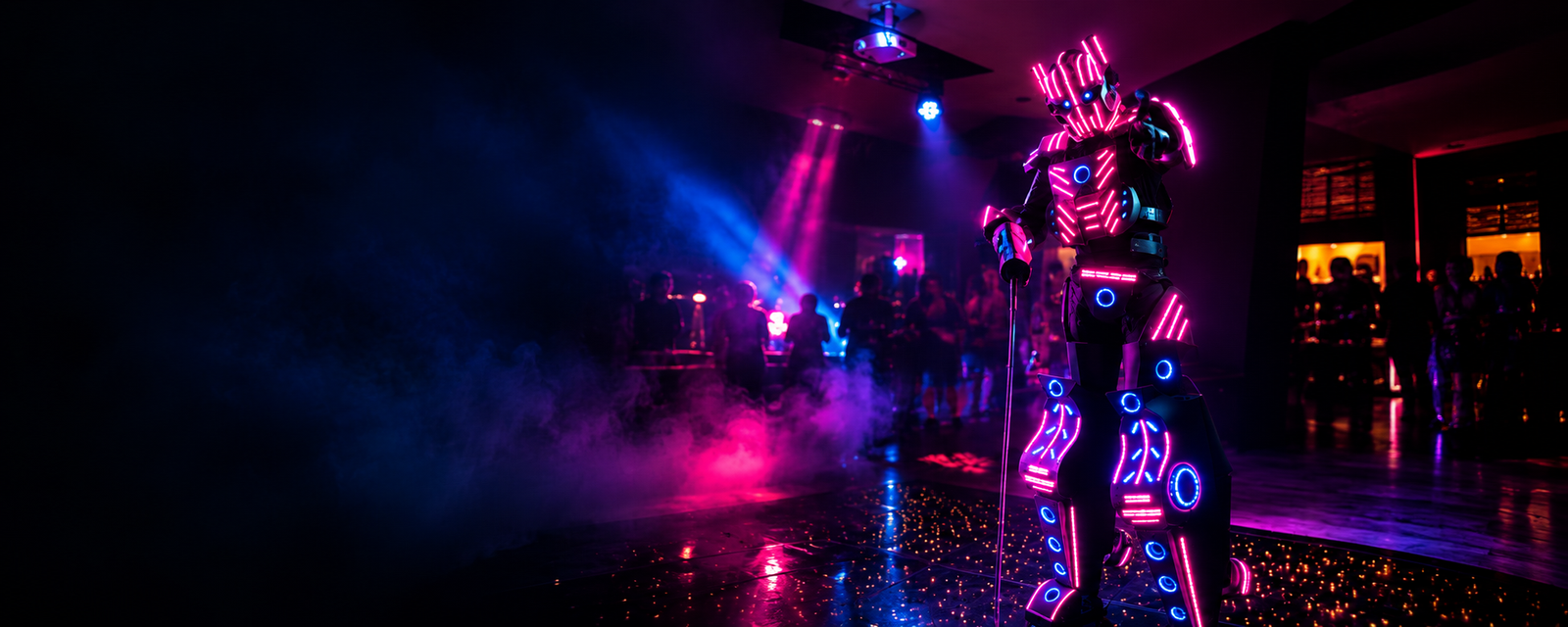 Robô de LED PALU Eventos interagindo com o público